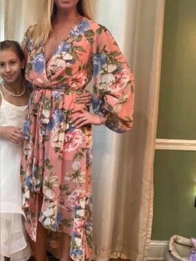 Miss Avenue Pink Floral Wrap Dress